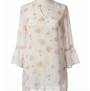 Lane Bryant Sheer White and Peach/Pink Sz 20 Floral Chiffon Top Lightweight Flow